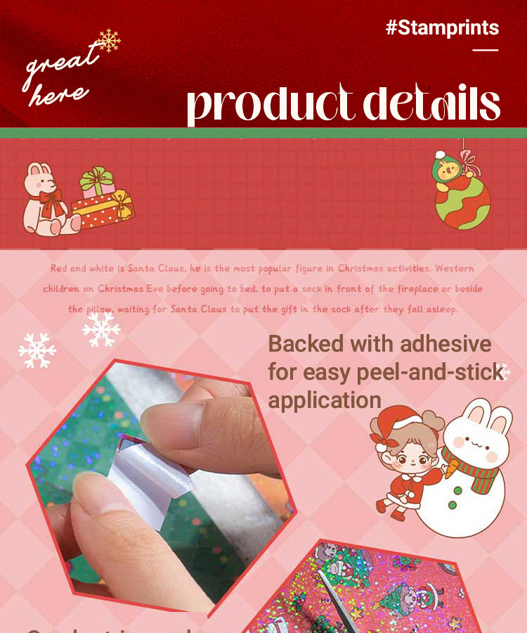 3Christmas Coated Paper Sticker - Tree, Snowman, Ribbon, Reindeer, Santa Claus, Candy1