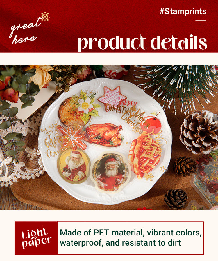 3Christmas Gold Foil PET Sticker Pack - Birds, Letters, Santa Claus, Plants, Food1