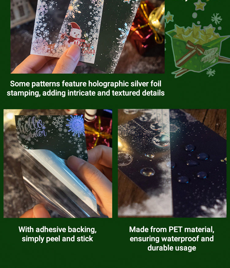 3Christmas Laser Silver PET Background Stickers - Snowflakes, Snowmen, Reindeer2