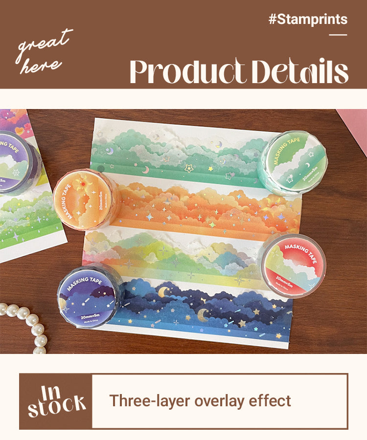 3Cloud Border Cute Colorful Washi Tape - Sky, Stars, Rainbow, Meteor, Aurora1