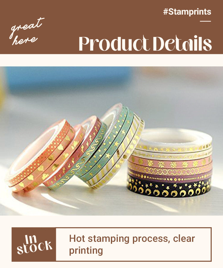 Color Foil Stamping Extra Fine Washi Tape Set - 6 Rolls/Set