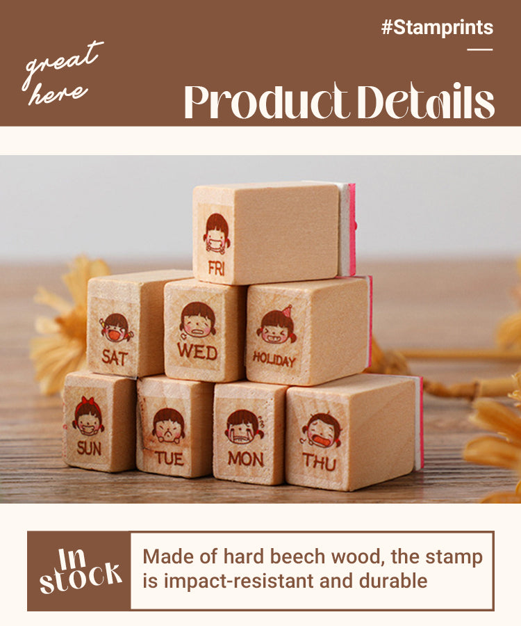 3Cute Girl Weekly Journal Wood Rubber Stamp Set1