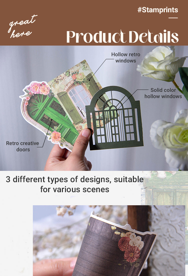 3Dream Flower Window Series Retro Hollow Decorative Stickers1