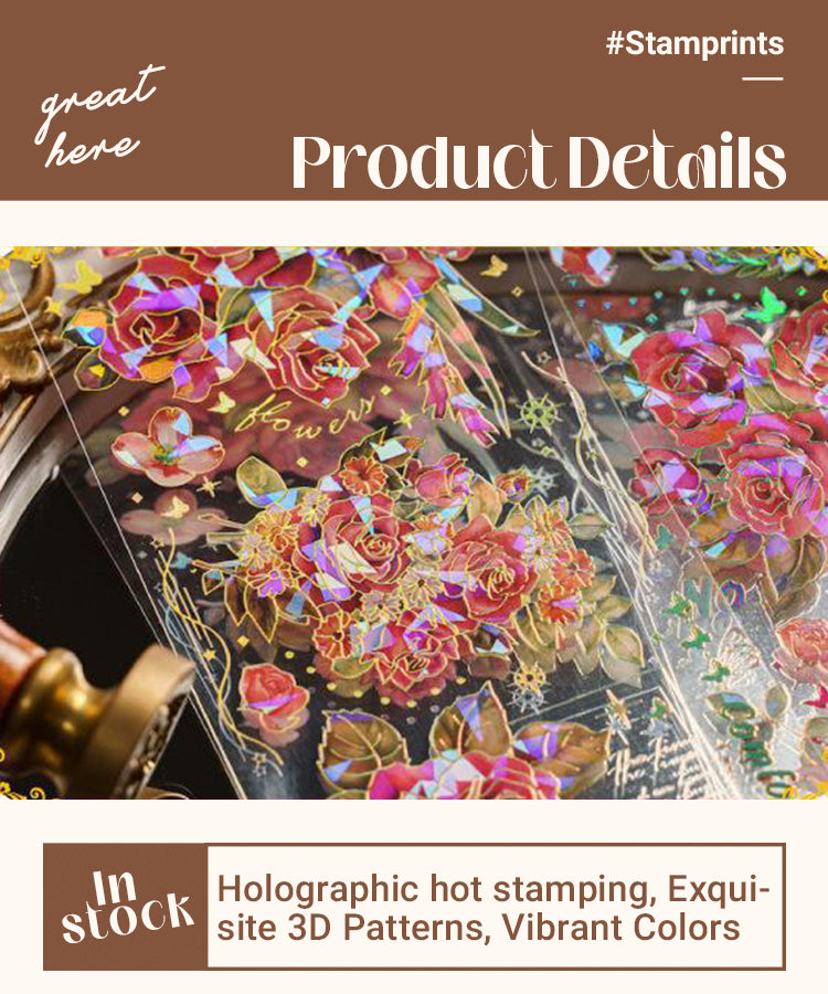 3Dreamy Holographic Hot Stamping Floral PET Stickers1