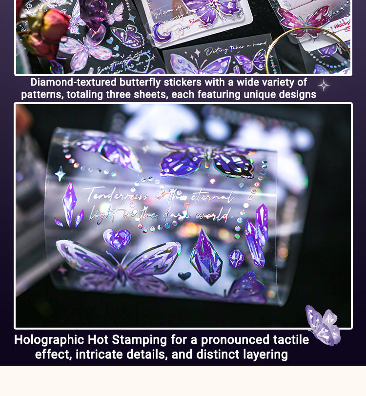 3Embossed Holographic Silver Butterfly PVC Stickers2