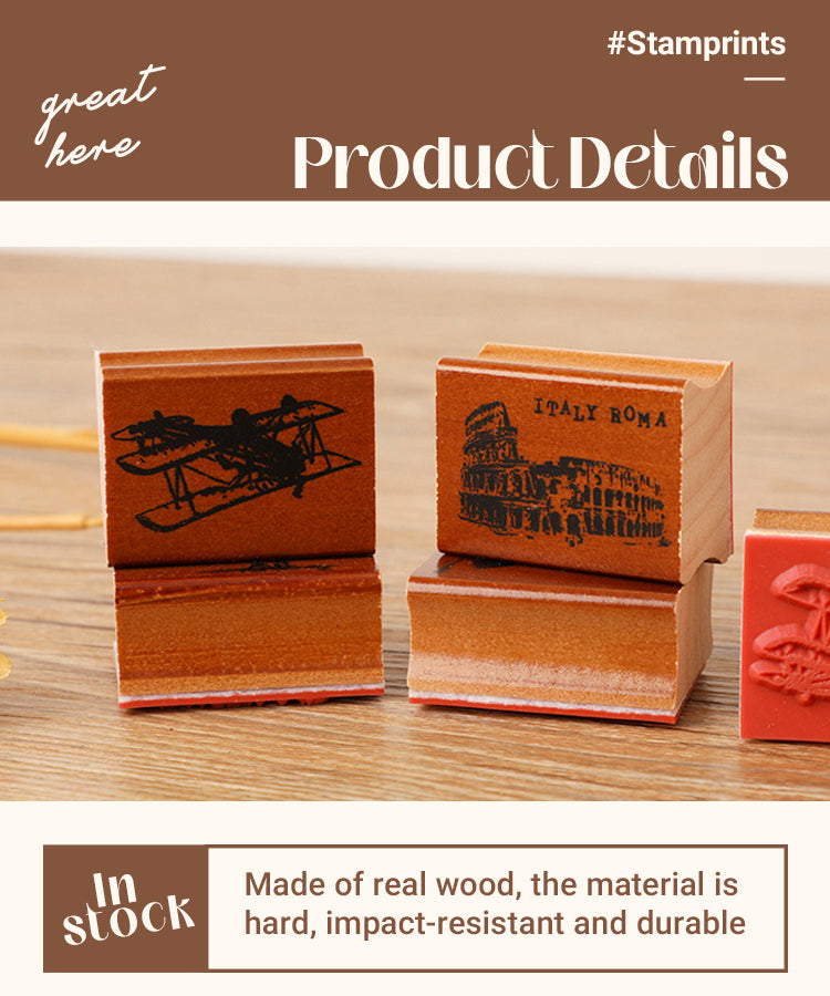 3European Travel Retro Journal Wood Rubber Stamp1