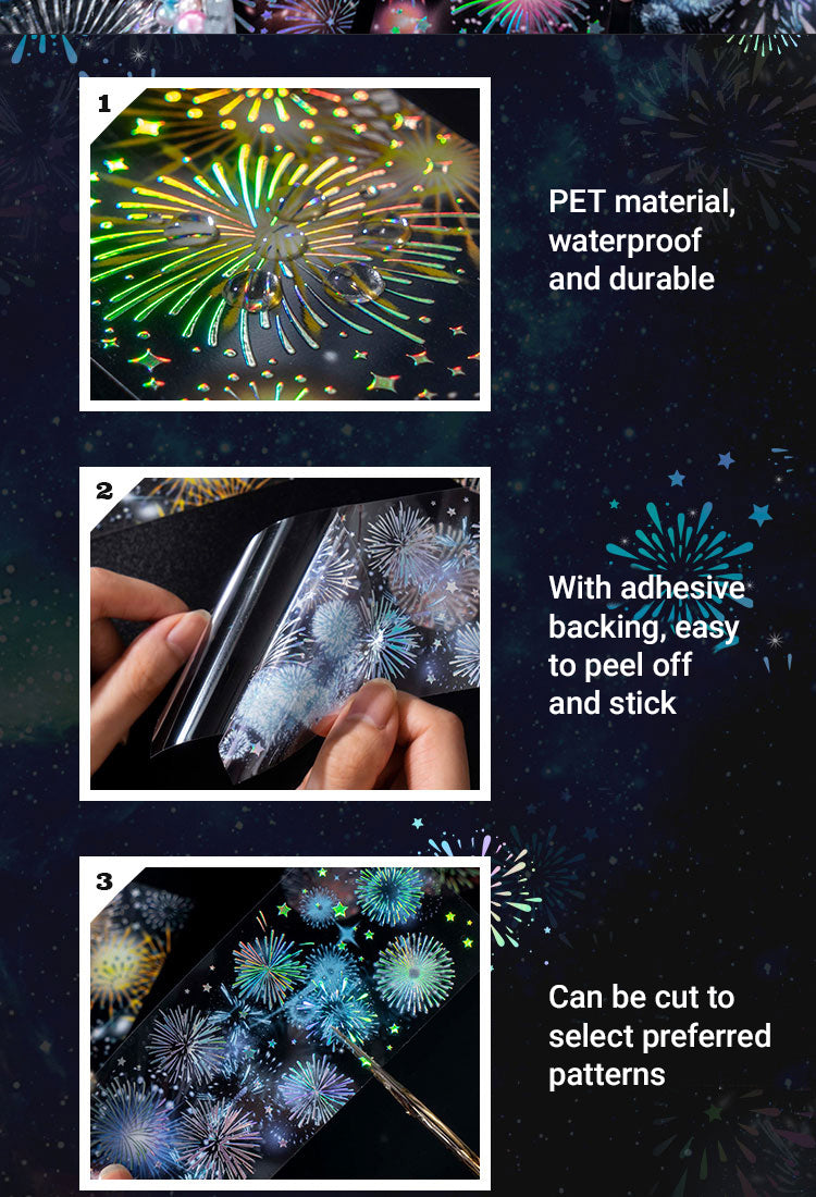 3Fireworks Holographic Hot Stamping PET Sticker Sheet3