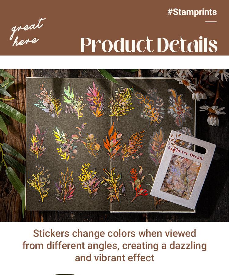3Flower and Plant Holographic Hot Stamping PET Stickers - Eucalyptus, Grass, Rose, Bouquet, Daisy1