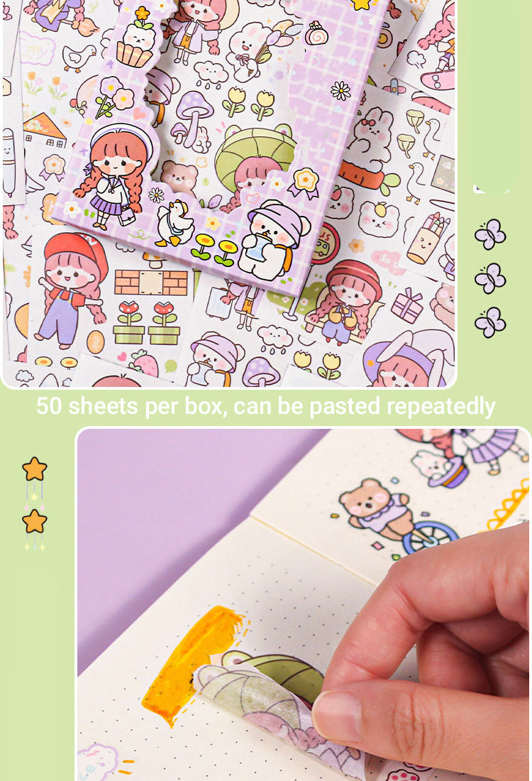3Girl Cute Cartoon Washi Sticker -People, Rabbit3