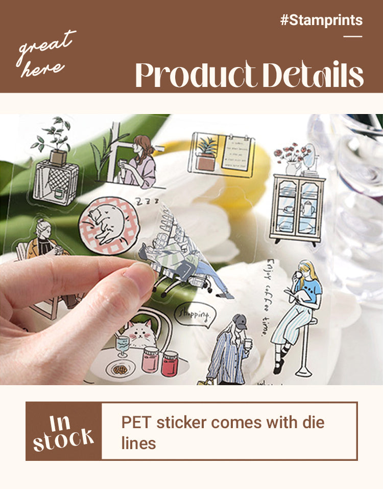 3Girl's Life Character Theme PET Stickers - Travel, Camping, Coffee, Stay at Home1