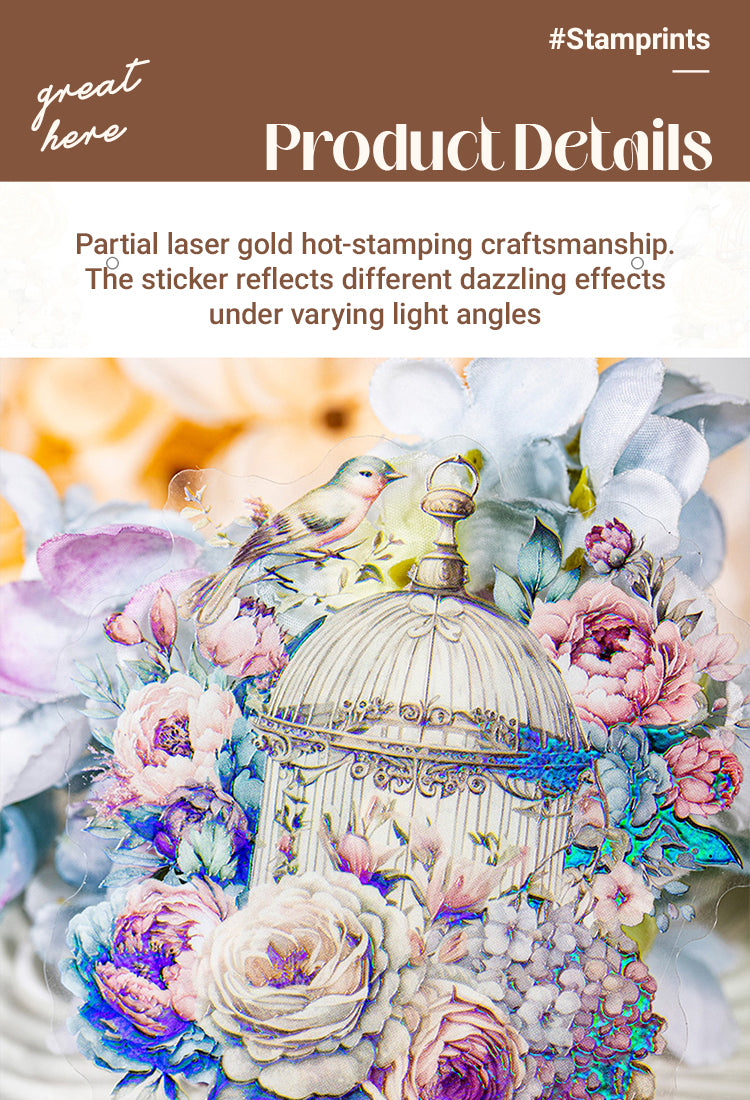 3Gorgeous Floral Birdcage Series Laser Gold Stamping Rainbow PET Sticker1