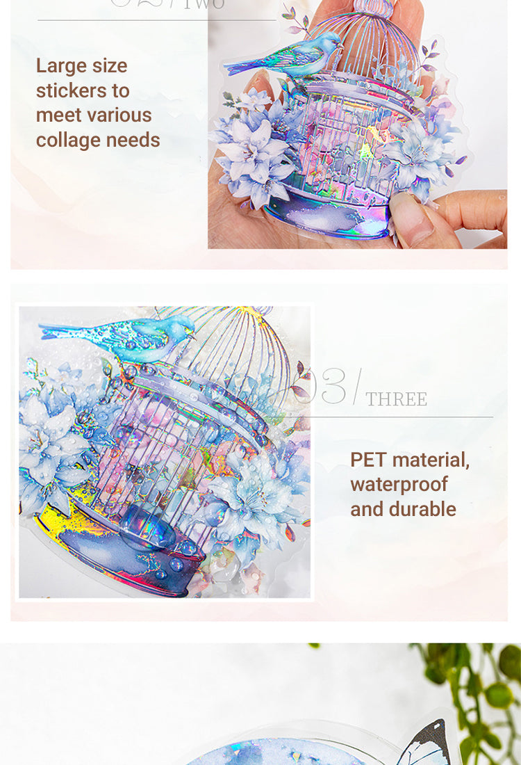 3Gorgeous Floral Birdcage Series Laser Gold Stamping Rainbow PET Sticker4