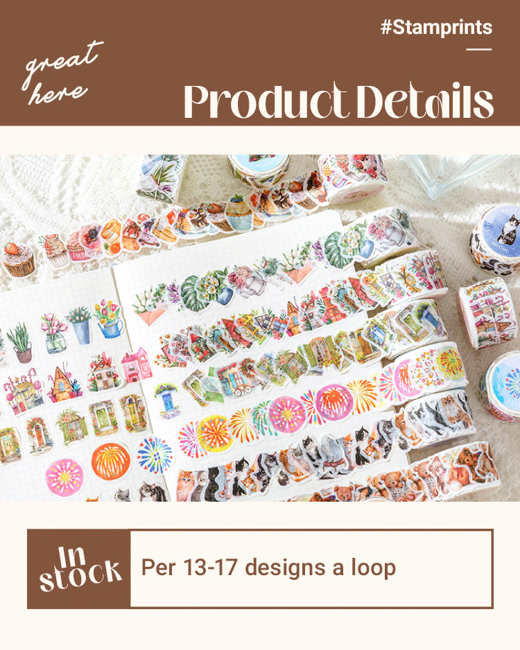 3Happy Town Series Cartoon Retro Rolled Washi Stickers1