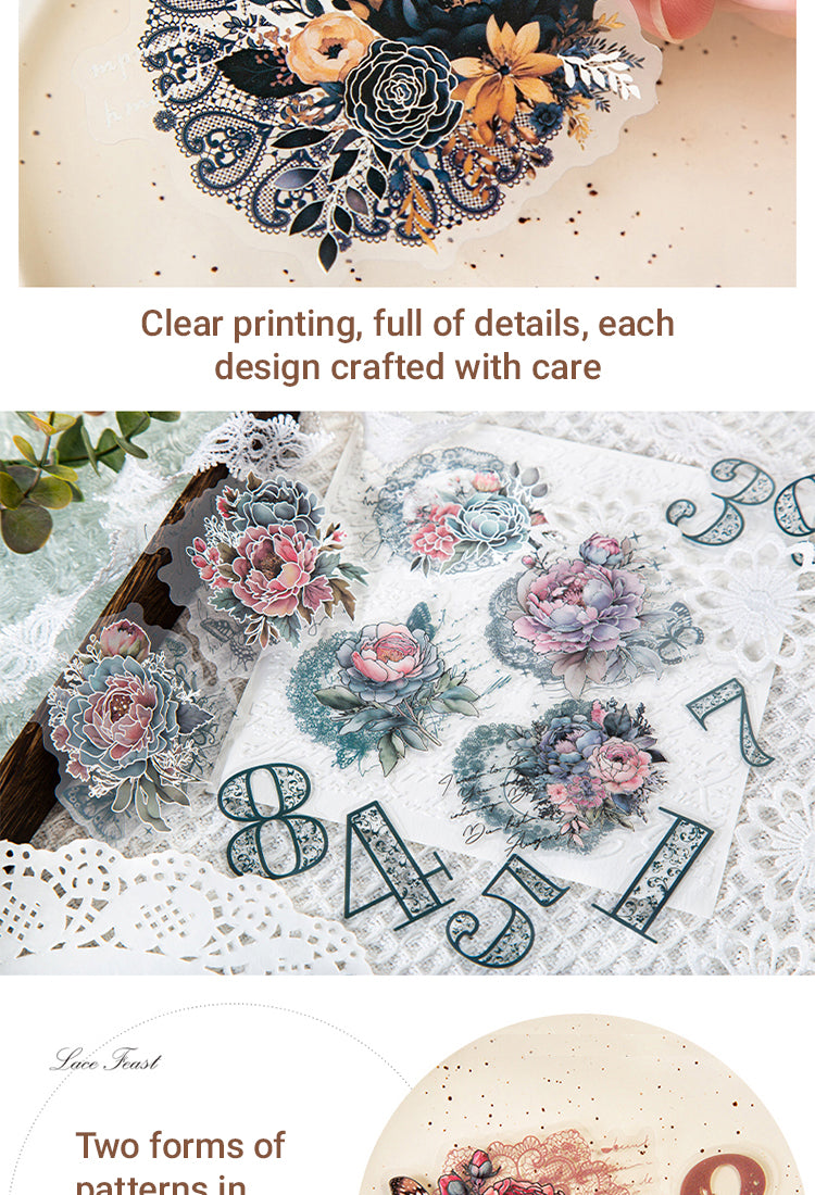 3Lace, Flower, Number PET Hot Stamping Silver Stickers2