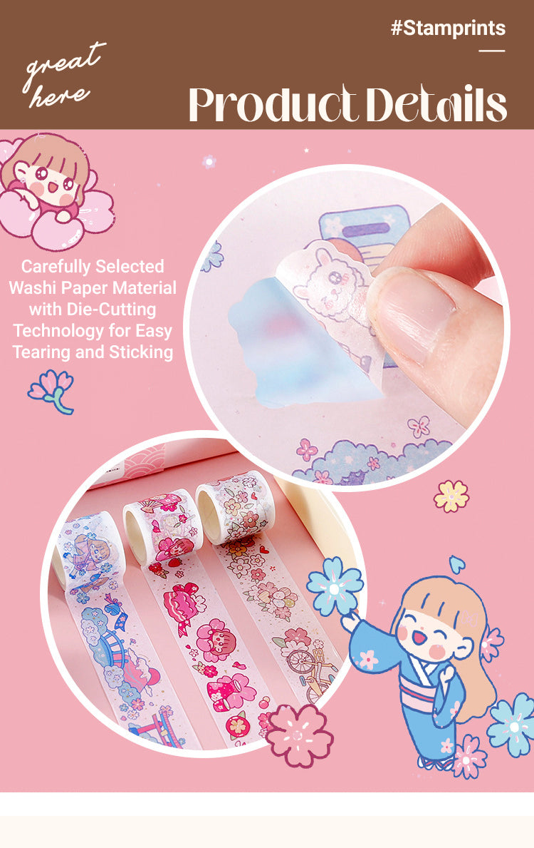 3Little Girl and Cherry Blossom Themed Cartoon Scrapbook Kit1