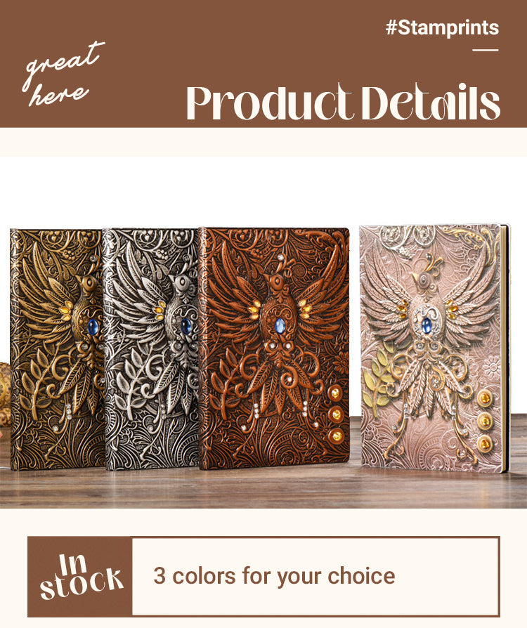 3Retro 3D Relief Bird PU Leather Notebook1