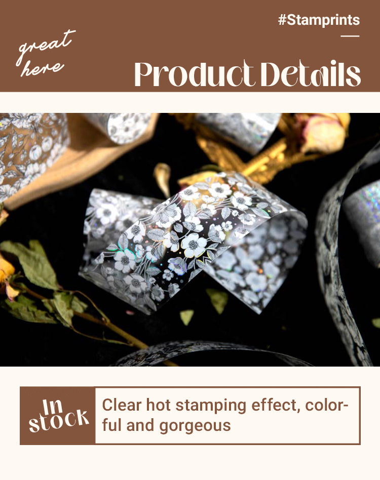 3Silk Brocade Blooms Retro Silver Hot Stamping Decorative Tape1