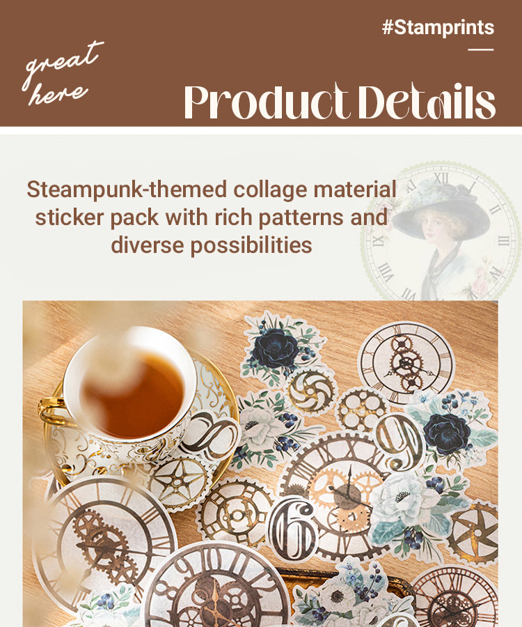 3Steampunk Style Washi Stickers - Numbers, Clocks, Gears, Flowers1