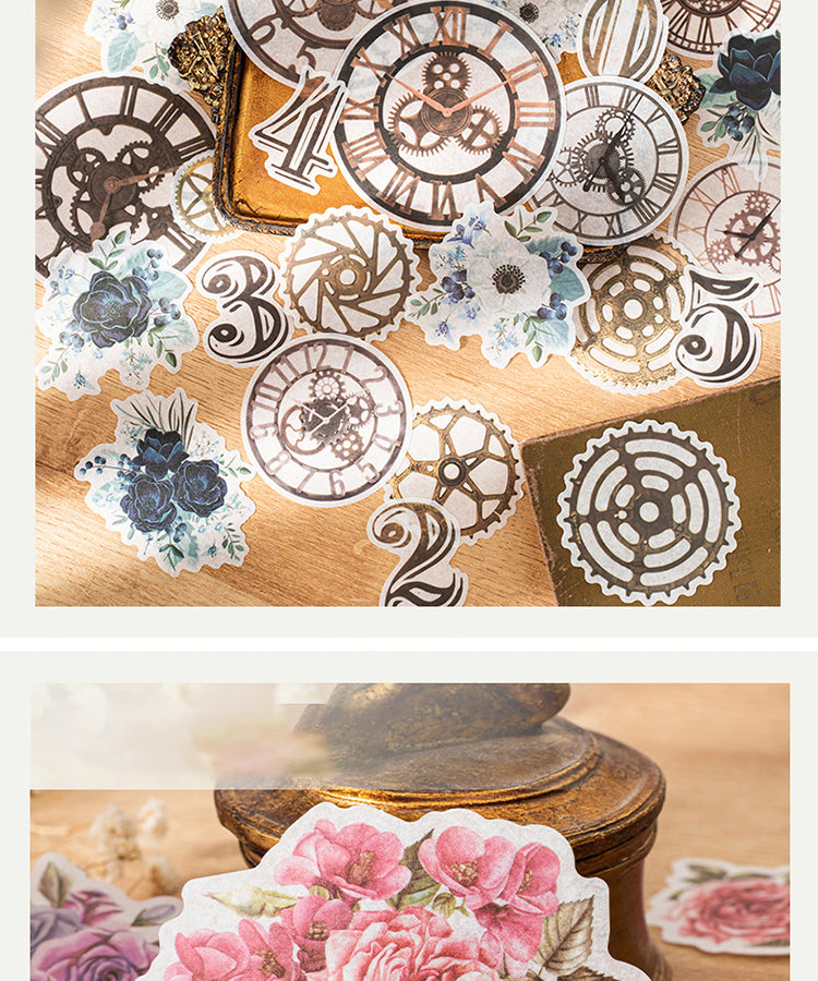 3Steampunk Style Washi Stickers - Numbers, Clocks, Gears, Flowers2