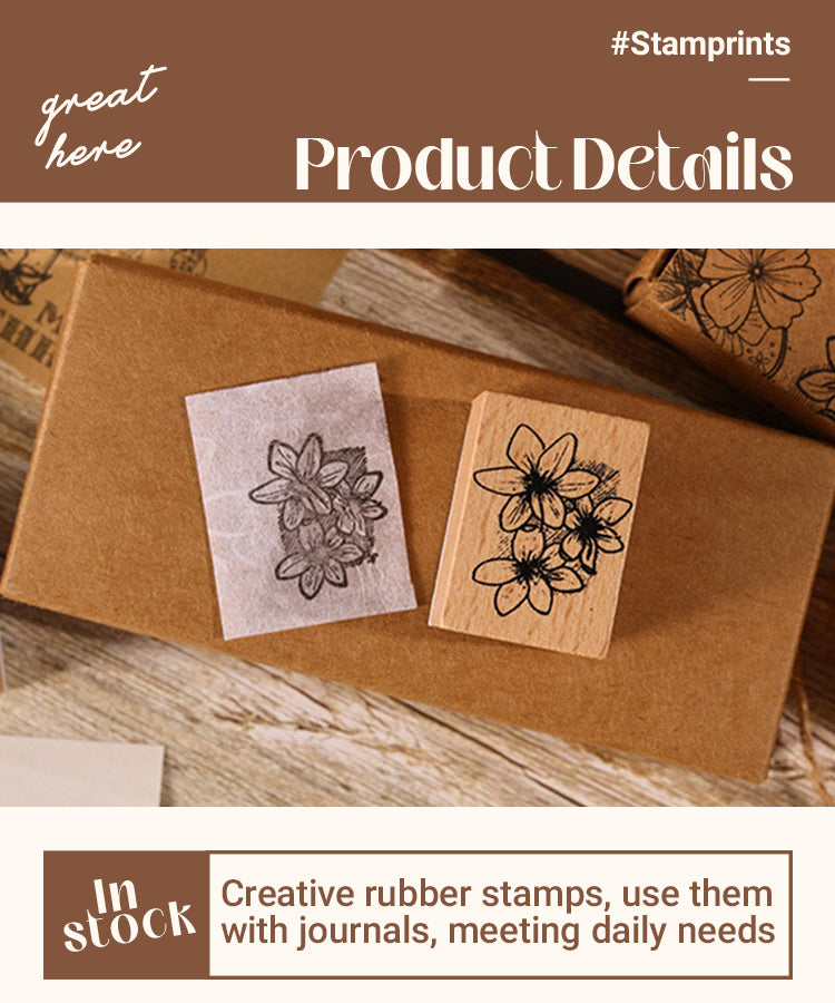 3Sweet Flower Words Series Vintage Flower Wooden Rubber Stamp Set1