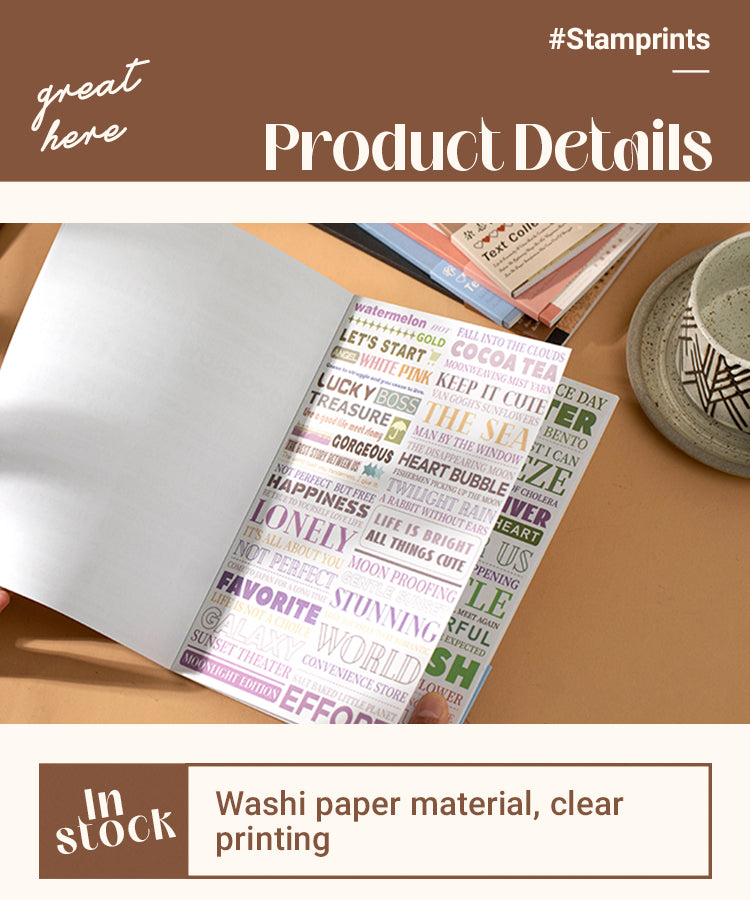 Sticker - Text Collection Decorative Washi Sticker Book-Numbers, Headlines, Sentences, Abstracts