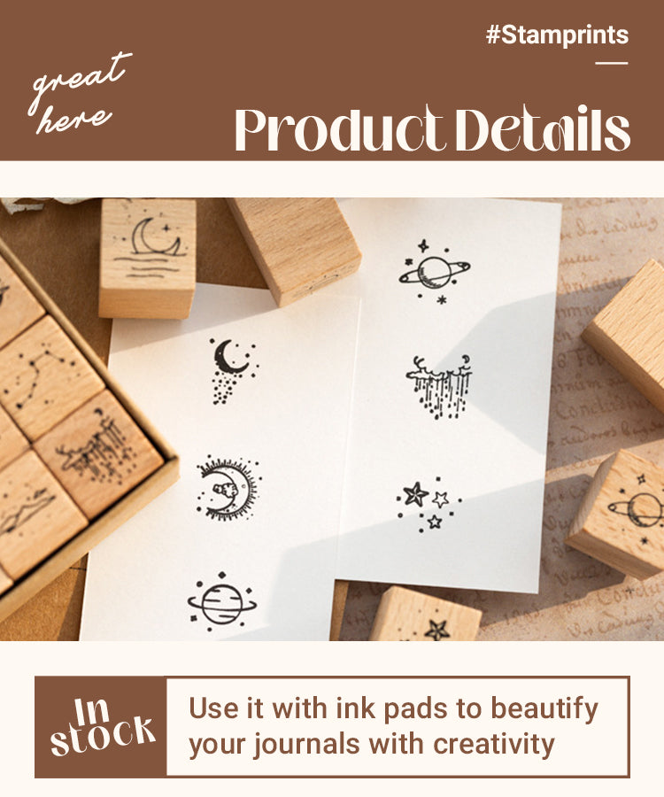 3The Moon and Sixpence Series DIY Decorative Wooden Rubber Stamp Set1