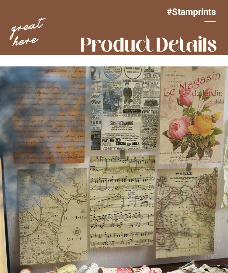 3Vintage Background Material Paper - Travel, Butterfly, Music, Flower, Map, Newspaper, Letter1