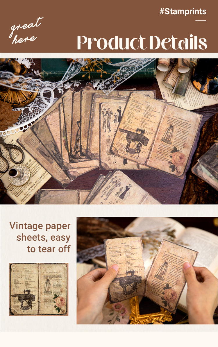 3Vintage Background Scrapbook Paper - Sewing Machine, Plants, Palace, Flower1