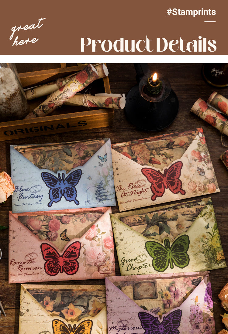 3Vintage Burnt Edge Scrapbook Paper - Butterfly, Rose, Sunflower1