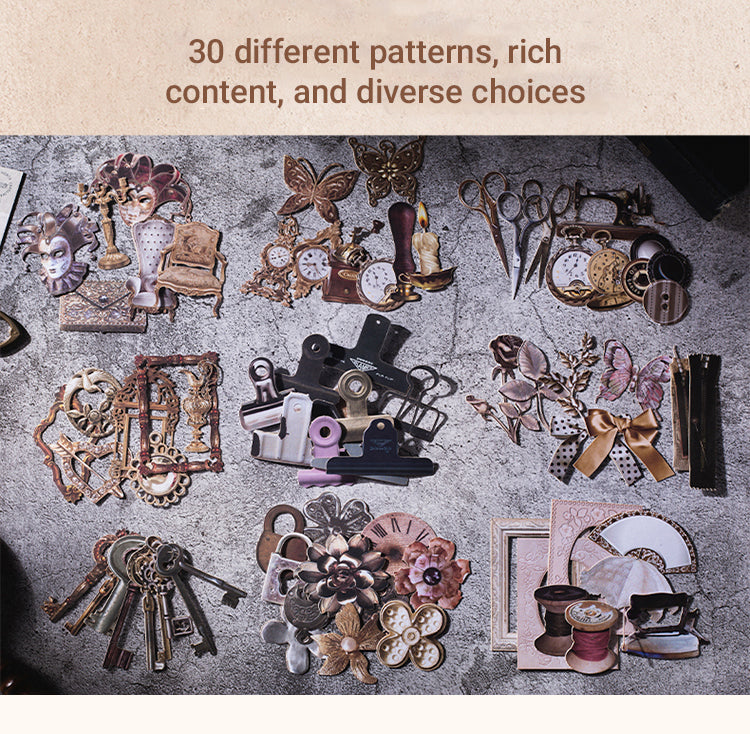 3Vintage Die-cut Cardstock Scrapbook Paper - Clips, Jewelry, Lock, Key, Sewing items2