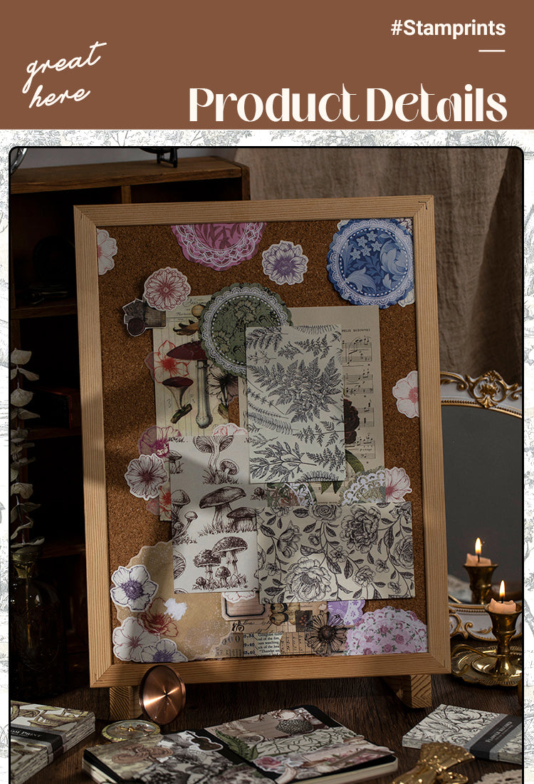 3Vintage Scrapbook Paper - Flower, Mushroom, Antique, Fern Leaf, Fruit, Tree1
