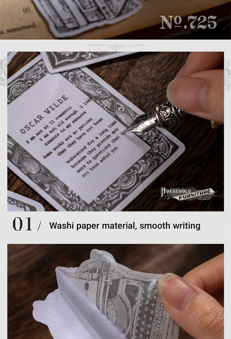 3Vintage Washi Stickers - Book, Ink, Typewriter, Hand Gesture, Text3
