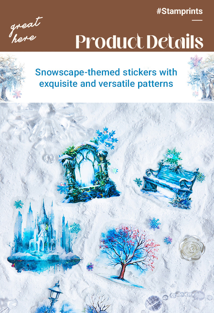3Winter Ice and Snow Landscape PET Stickers - Castle, Snow, Window, House, Park1