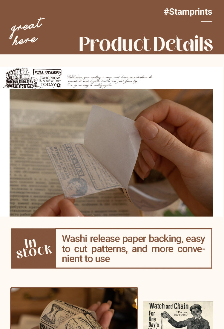 3Words Vintage Washi Tape - Alphabet, Travel, Map, Newspaper, Manuscript, Ticket1