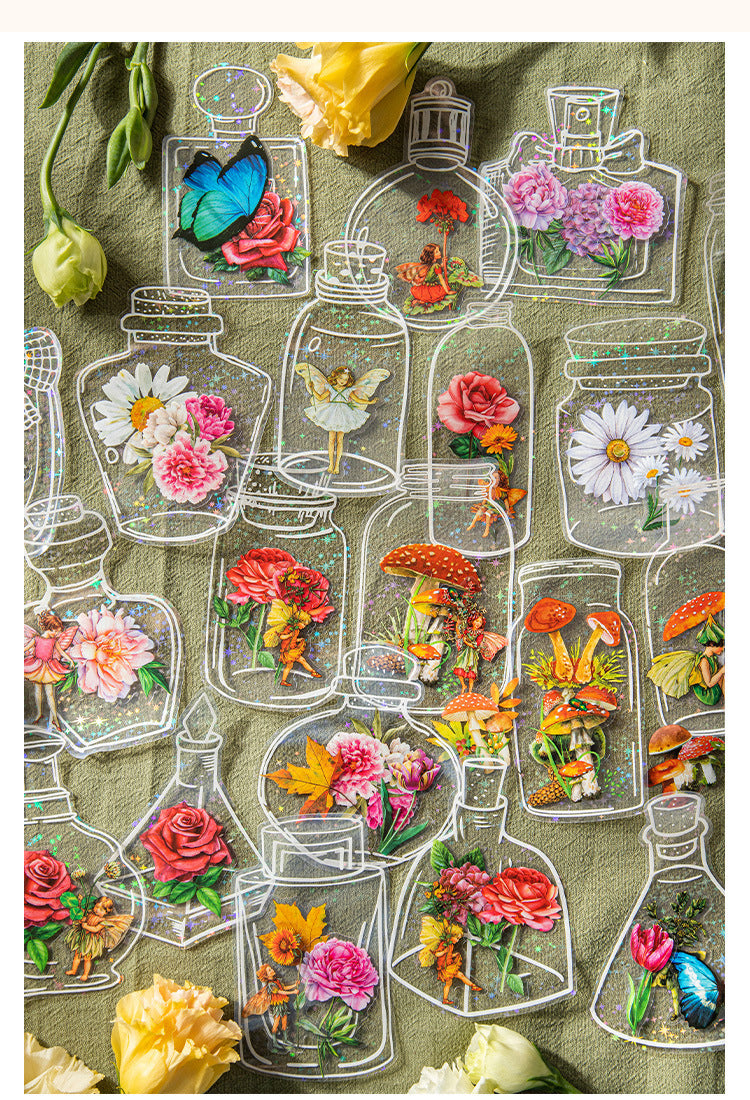 4Bottle PET Stickers - Mushroom, Tulip, Daisy, Flower, Rose, Butterfly, Hydrangea, Leaf1