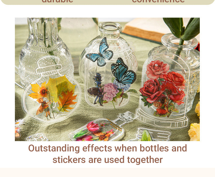 4Bottle PET Stickers - Mushroom, Tulip, Daisy, Flower, Rose, Butterfly, Hydrangea, Leaf4