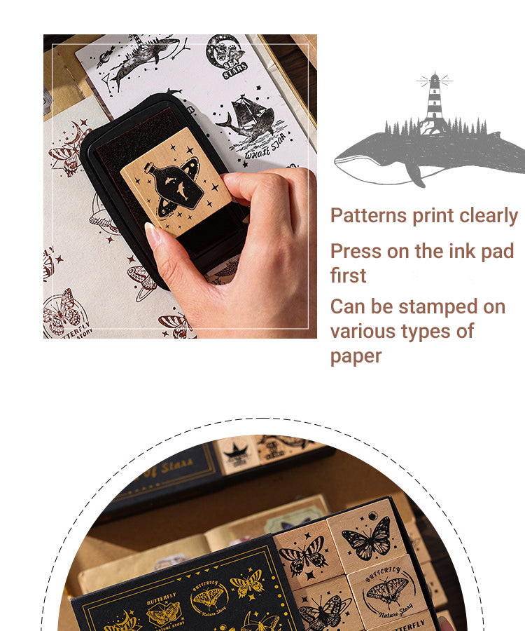 4Butterflies & Starry Seas Wooden Rubber Stamp Set1