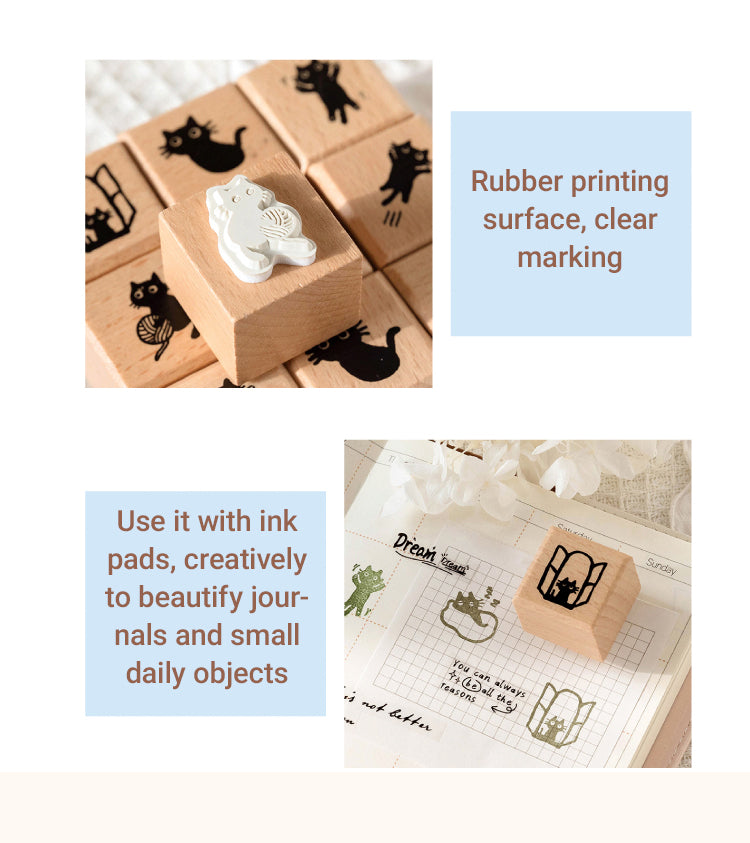 Ready Made Rubber Stamp - Cat Theme Childlike Cartoon Cute Wooden Rubber Stamp