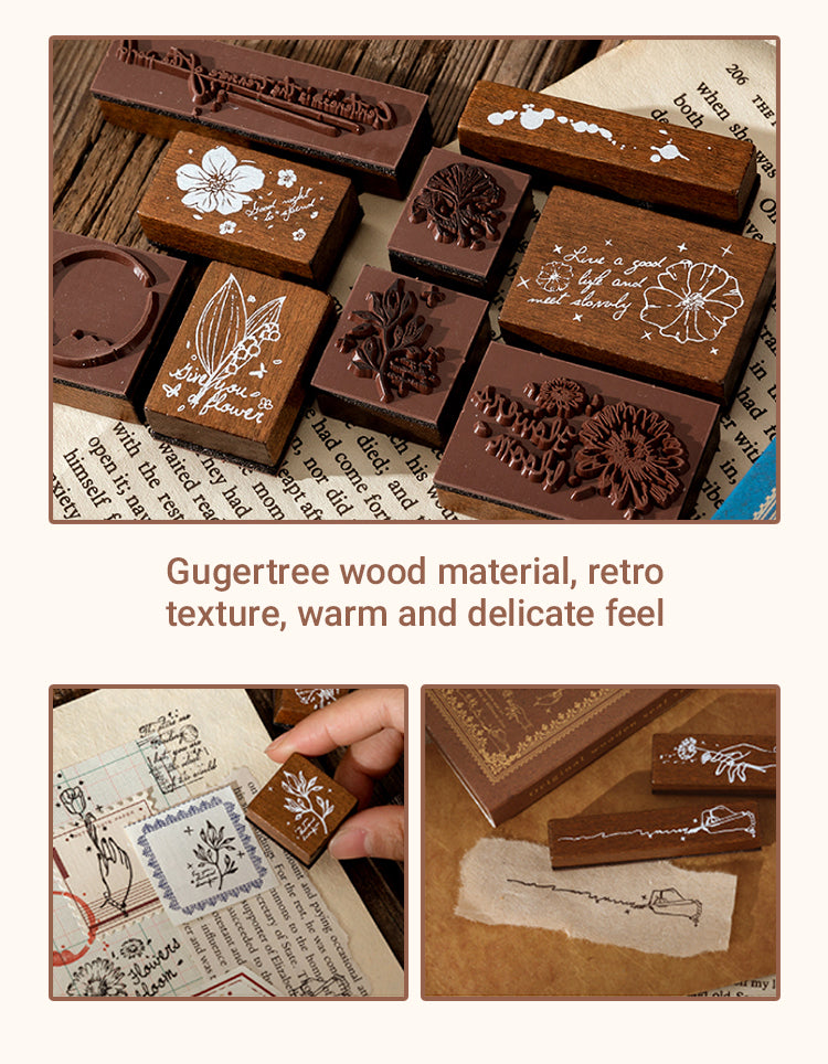 4Collector's Notes Vintage Botanical Wooden Rubber Stamp Set1
