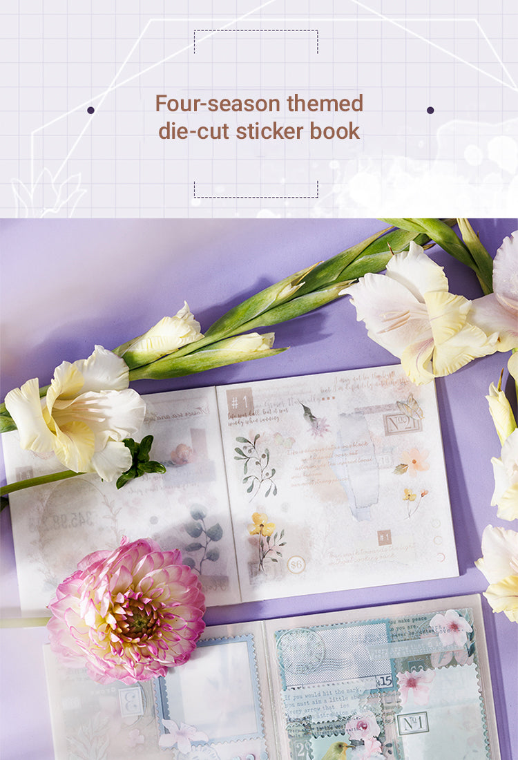4Dual-material Die-cut Sticker Book - Borders, Text, Stamps, Flowers1