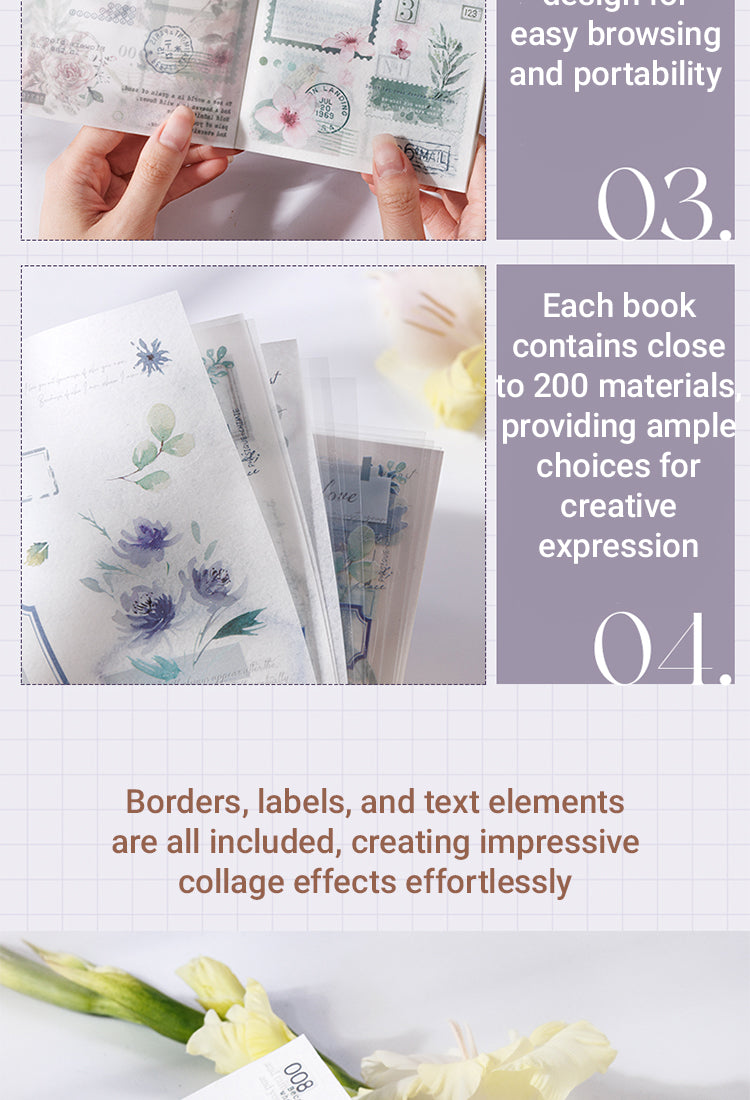 4Dual-material Die-cut Sticker Book - Borders, Text, Stamps, Flowers7