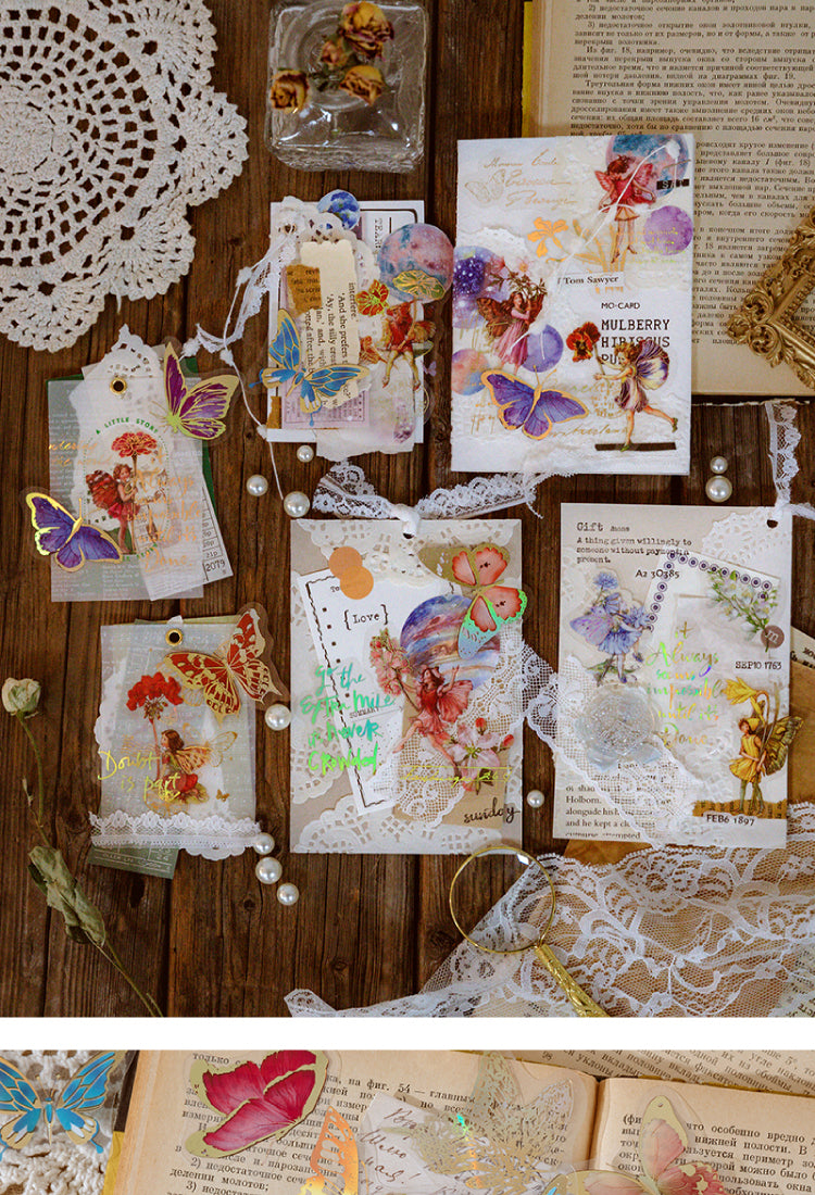 4Gold Foil PET Stickers - Flower Fairy, Words, Butterfly, Flower1