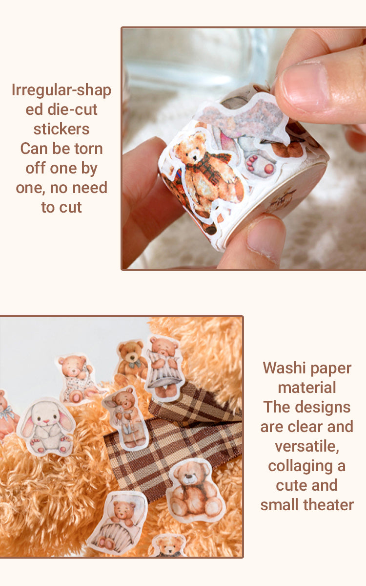 4Happy Town Series Cartoon Retro Rolled Washi Stickers1