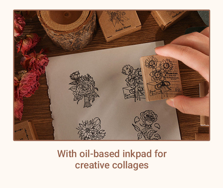 4Rose Book Collection Vintage Plant Wooden Rubber Stamp1