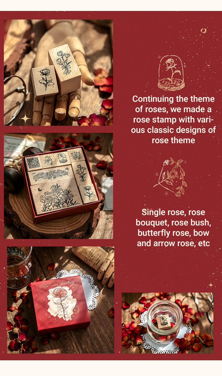 4Rose Epic Series Vintage Artistic Floral Wooden Rubber Stamp Set1