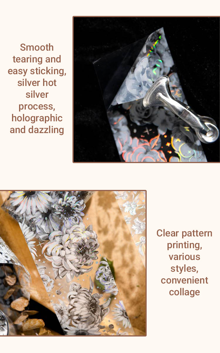 4Silk Brocade Blooms Retro Silver Hot Stamping Decorative Tape1