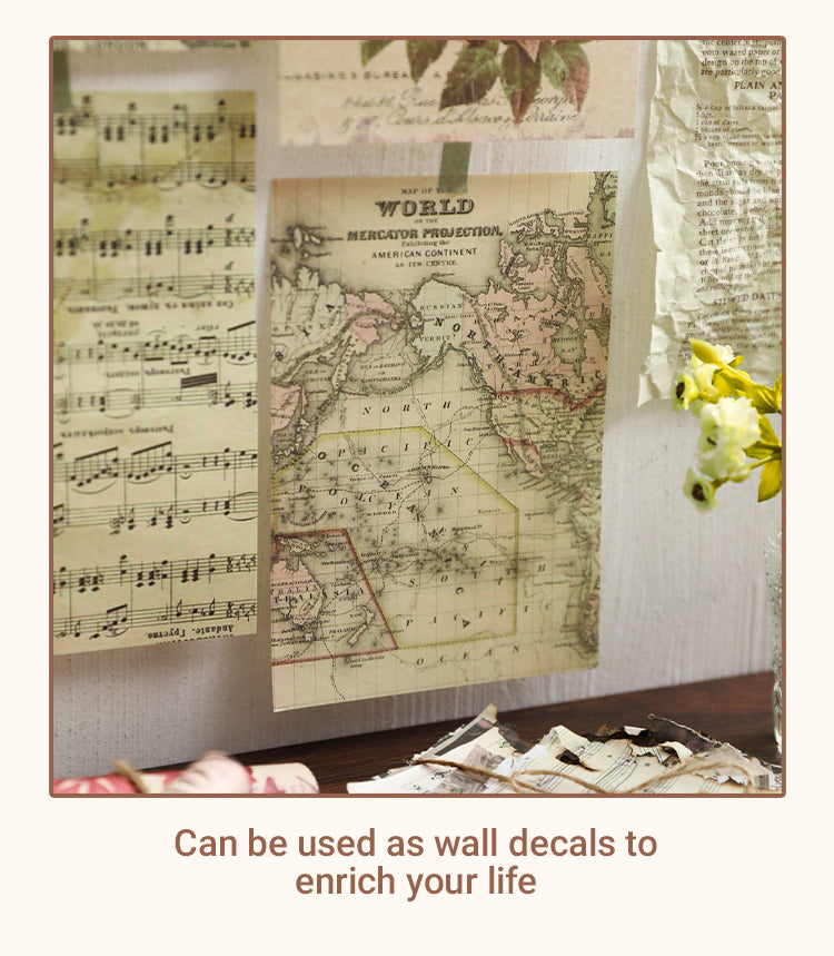 4Vintage Background Material Paper - Travel, Butterfly, Music, Flower, Map, Newspaper, Letter1