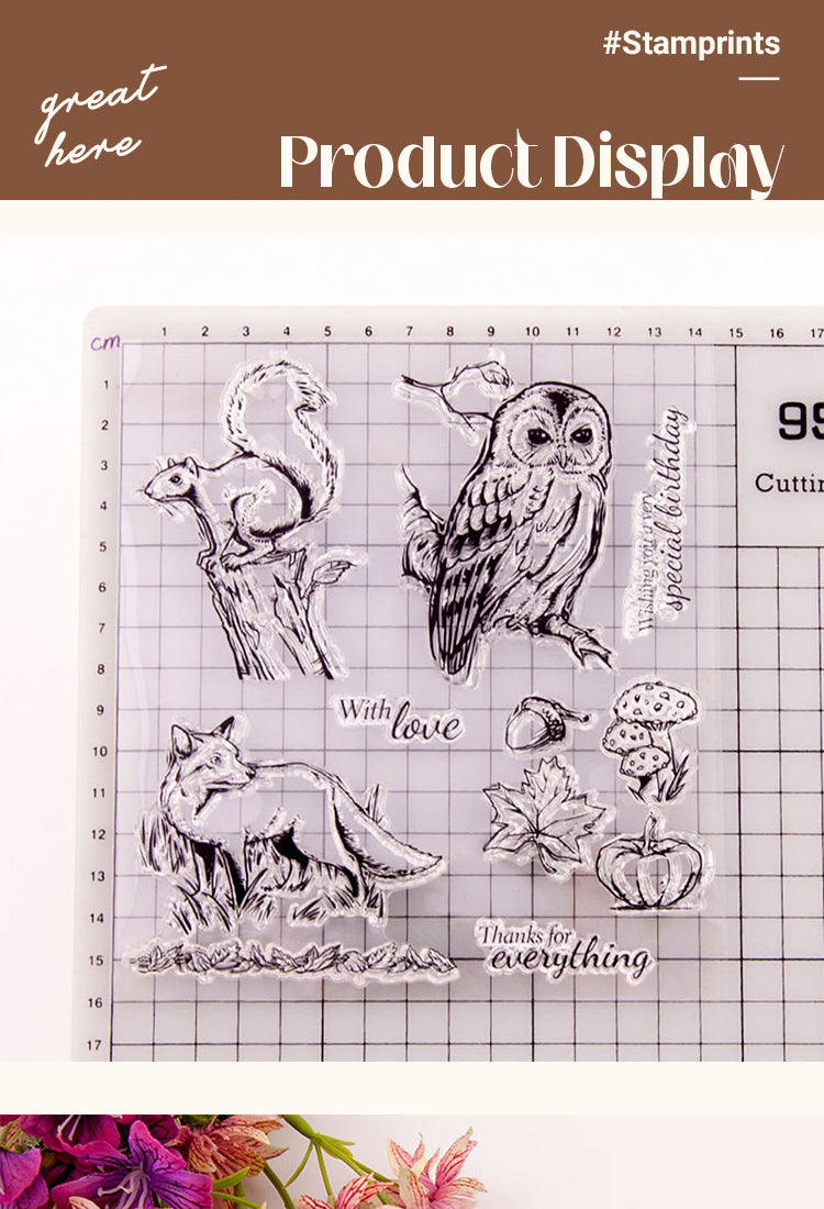 5Animal Clear Silicone Stamp - Owl, Squirrel, Fox1