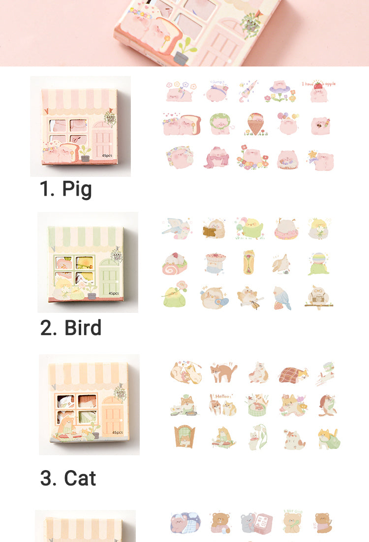 5Animal Theme Stickers - Pig, Bird, Cat, Bear, Cat, Penguin6