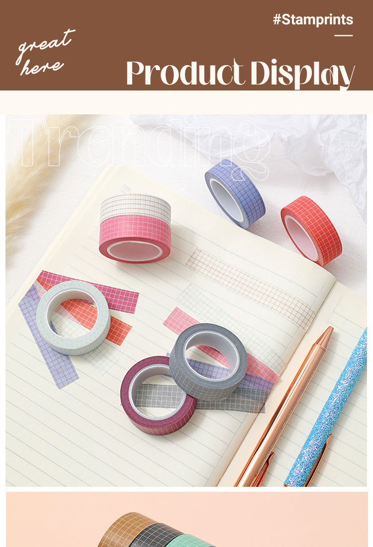 5Basic Solid Color Grid Washi Tape1